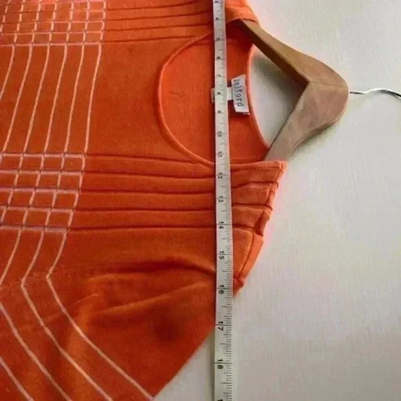 BELFORD Pima Cotton Orange Scoop Neck Sweater with Frilly Cuffs and Hem. Size L - Picture 10 of 11